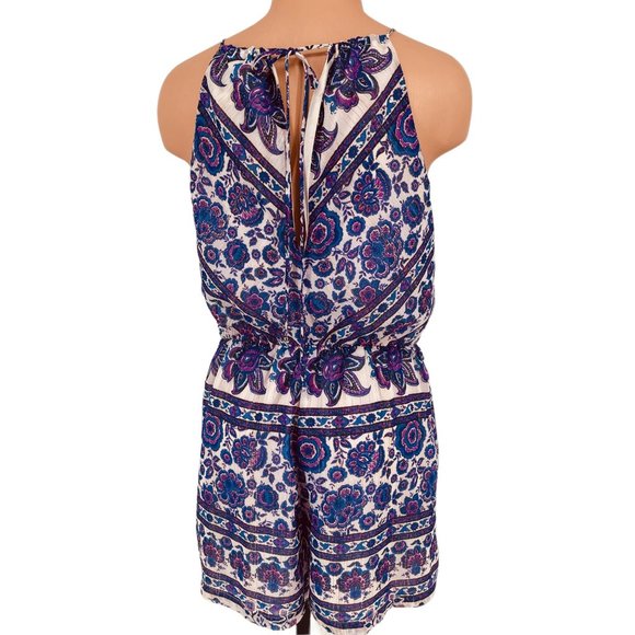 Anthropologie Elevenses Joanie Romper SP Women's Metallic Ladder Ruffle Purple - Picture 3 of 11